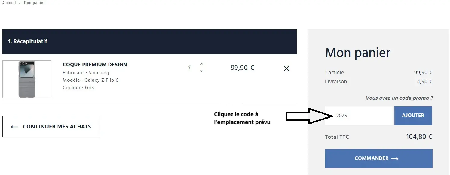 Collez le code lors de l&rsquo;achat sur la page du magasin.webp